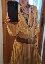 Zara Tunika Bluse Kleid 100% Leinen curry-gelb Größe S neu