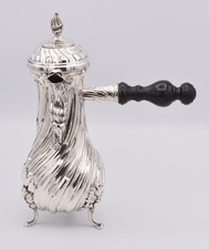 Schokoladen Kanne mit Ebenholzgriff in 925 er Silber Holland um 1890 Antik .