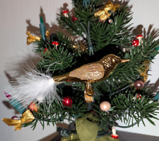 Gold-Vogel mit Feder-Schwanz Christbaumschmuck mit Klemme/Clips Kunststoff glänz