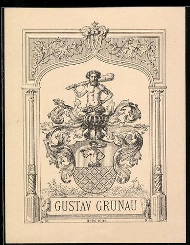 Exlibris gustav grunau - gustav, wappen