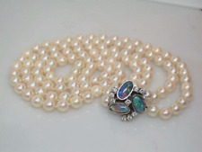 doppelreihige AKOYA ZUCHTPERLENKETTE m. BRILLANT OPAL Schliesse 585 Weissgold