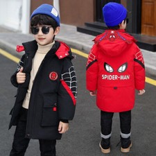 Neu Spiderman Kapuzenjacke für Jungen,Winterjacke & Parka mit Warmem Futter