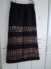 Vintage Damen Ethno Rock Maxirock Wollrock in Schwarz gemustert ca. M 