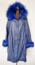 Leder Mantel Jacke Cap blau