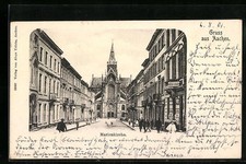 Ansichtskarte Aachen, Straßenpartie mit Geschäften und Marienkirche 1901 