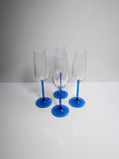 4 Vintage Französische Sekt Gläser Kristall Glas Blau Luminarc 80er Blau Azur
