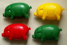 4 x EDUSCHO SPARSCHWEIN Kunststoff 1970er Jahre Reklame Werbung selten