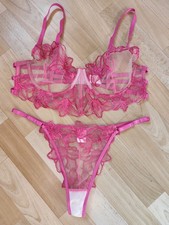 Erotik Dessous Unterwäsche Gr.XL/90C  Spitze BH+Slip Neu 2 Teile Set Pink