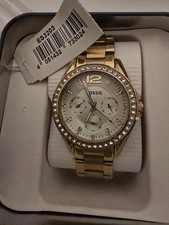 Fossil ES3203 RILEY Uhr Damenuhr Edelstahl 100m Analog Datum gold Zirkonia