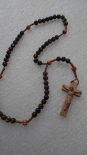 Rosenkranz geknüpft Holzperlen dunkelbraun Holz Kreuz geschnitzt Sonderpreis 5/1