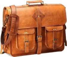 Herren Original Braune Vintage Leder Schultertasche Laptop Tasche Aktentasche