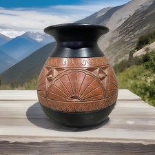 VTG Terra Cotta & Black Vase