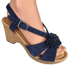 Gabor Comfort Sling-Sandalette Blau Blume 39 G Nubuk Leder Wedges Keil-Sandale