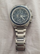 CITIZEN ECO-DRIVE QUARZ HERREN UHR 42MM VINTAGE BLAU CHRONO MIT STAHL BAND