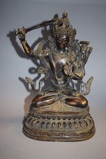 Manjushri mit Schwert auf Lotossockel Tibet Bronze schöne Antikpatina 25cm