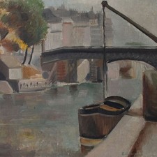 Ernst Baltensperger Pont Seine Paris Neue Sachlichkeit sign Öl auf Leinwand 20er