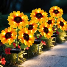 4x LED Solarleuchte Solar Sonnenblume Blume Licht Landschaftslampe Garten Außen