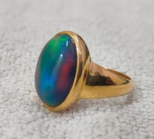 7.50 Karat Schwarz Opal Arbeit Tag Blende Ring 14k Solid Gelbgold