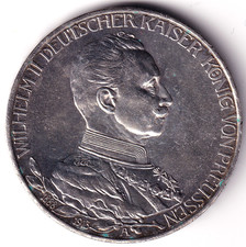 AV-VD Preussen 1913 A 3 Mark Wilhelm II. Kaiser König Uniform 900 Silber DD1