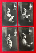 4 x Foto AK 1912 Der kleine Zeitungsleser Junge mit Pfeife und Brille   ( 162991