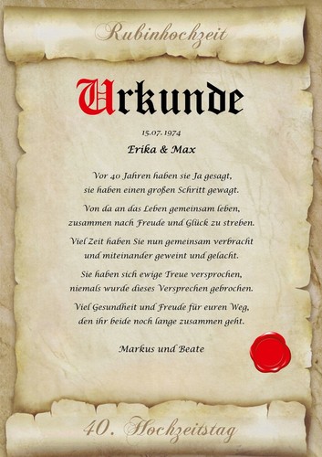Rubinhochzeit urkunde - rubinhochzeit,