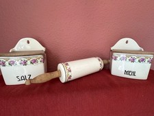 Salzbehälter Antik  Mehl Gefäß  Teigroller  Keramik Marke Ditmar Set 3 Teilig 