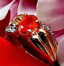 Goldring m.1,22ct.PADPARADSCHA Saphir u.Brillanten in 10kt.GG u.3,2gr.Gr.17