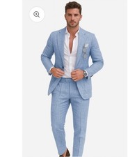 Leinenanzug Anzug 2 Teiler Sakko Hose Herren S blau Sommeranzug Neu