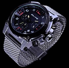 Elite Herren Mesh Armband Uhr Chronograph Schwarz Silber Farben Stoppuhr Datum