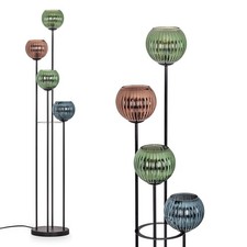 HOFSTEIN Cesaro Stehlampe Metall/Riffelglas, Schwarz/Blau/Grün, Fußschalter