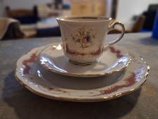 Sammeltasse Mitterteich Bavaria W.Germany 3-teilig Porzellan weiß/ rosa Goldrand