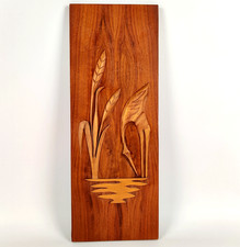 Mid Century Wandbild Reiher Kranich Relief 50er 60er Holz Teak Vintage 43cm