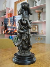Bronze Affen Trio Marmor Affe Bronzefigur Luxus Statue Skulptur Figur Edel Antik