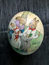 Wunderschönes handbemaltes Straußenei Ostern Osterhasen mit Hasenkind Osterei