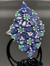 RING GR.18 (CA.56) AUS 925/-SILBER RHOD. MIT SAMBIA SAPHIR & SMARAGD SCHMUCKJAGD