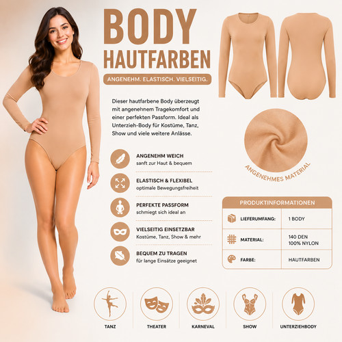 Body hautfarben 140 den - hautfarben,