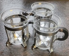 3 x Bodum CHAMBORD Teegläser Teeglas Teetassen Griff Henkel Schwarz Chrom Glas