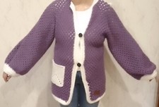 Jacke weiß lila - , gehäkelt