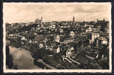 Znaim a. Thaya, Totalansicht mit Fluss, Häuser und Kirchen, Ansichtskarte 