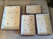 Konvolut Auflaufformen 4 Stück, weiß mit blauen Blumen , Verschiedene Größen