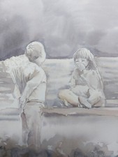 Aquarell Bild. Kinder. Erste