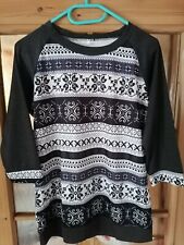 Shirt 3/4-Arm dunkelgrau/weiß/schwarz gemustert Rundhals - für Damen Gr. 38