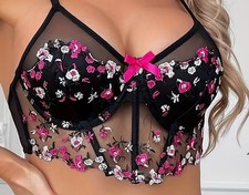 sexy elegantes besticktes Blumen-Korsett-Oberteil