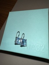 Hänge-Ohrringe, silberfarben, Blauer Stein