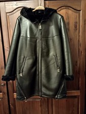 Neu Damen Mantel Jacke mit Kapuze Lederimitat mit Lammfell Imitat Hochqualitativ