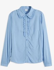 Damen Bluse blau Rüsche vorne