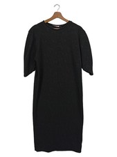 ZARA Damen Blusenkleid Gr. 36/S Schwarz Strukturmuster Midi Elegant