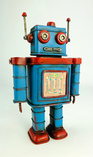 Metall Blech Roboter Robo AZ Spardose H 22 cm Arme beweglich aus Sammlung