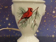 Tisch lampe ANTIK  "Porzellan de Paris"  Handgemalt roter Vogel auf Zweig H18