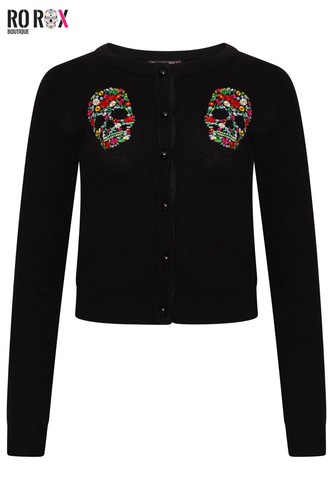 Sugar skull blumen strickjacke - sugar,